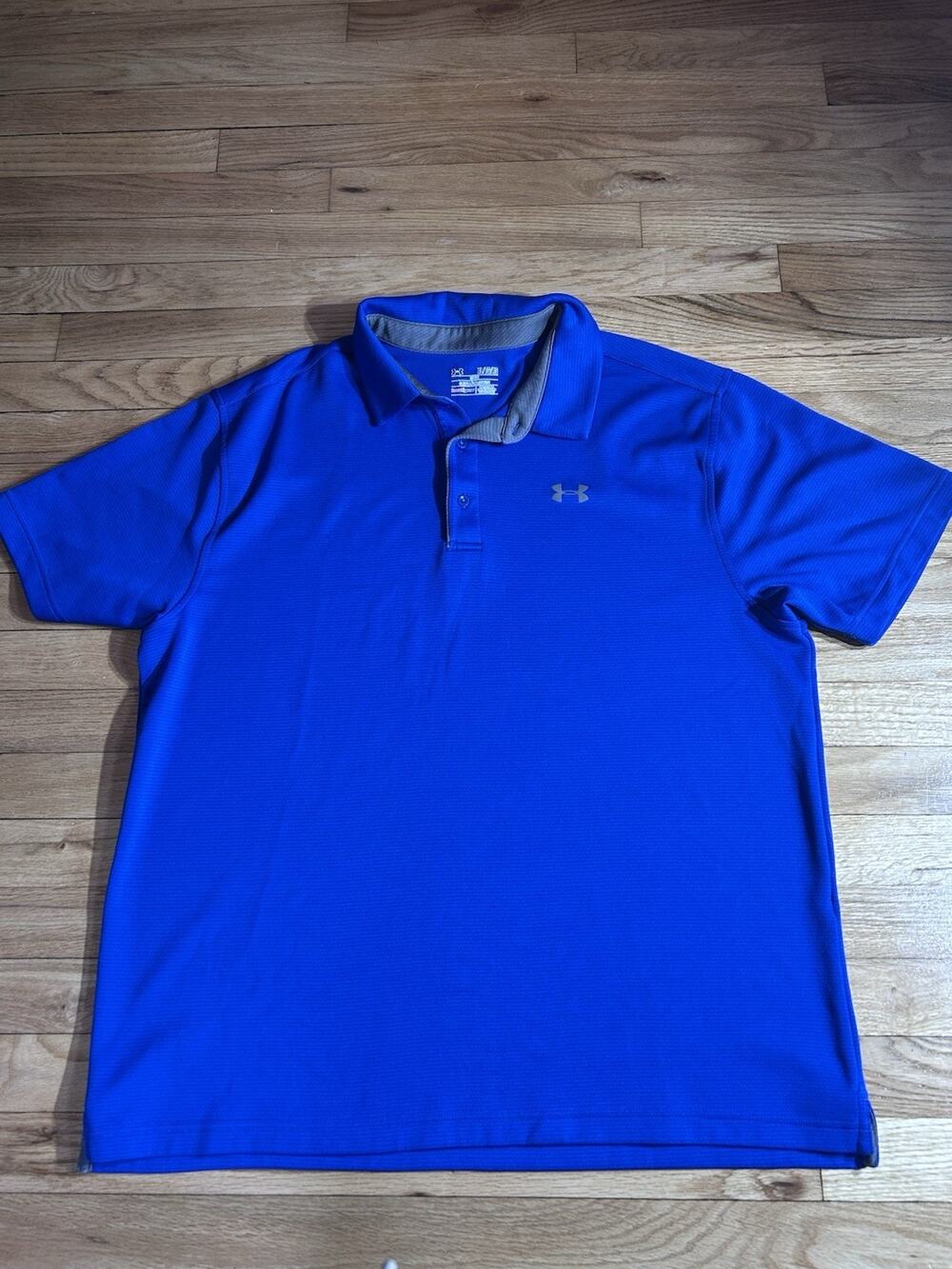 Under Armour HeatGear Men's Loose Fit Solid Blue/Gray Polo Shirt Sz XL